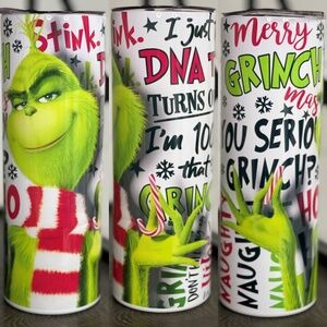 Grinchy Christmas 20 oz Skinny Tumbler with Lid and Straw Brand New
